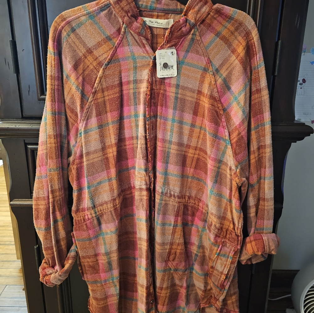 NWT Free People plaid oversized top